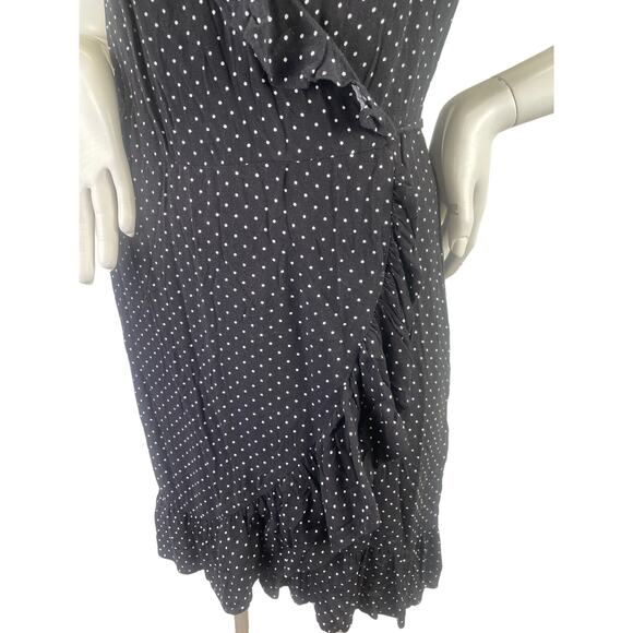 Who What Wear Womens V Neck Black White Polka Dot Ruffle Wrap Dress SS Size S - Picture 3 of 12